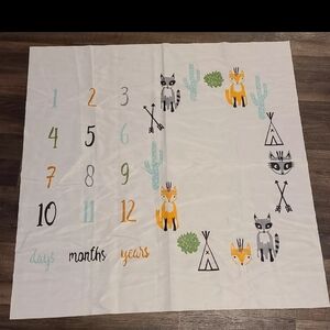 Baby Milestone Picture Blanket Days Month Racoon Fox Teepee Woodland Photograph